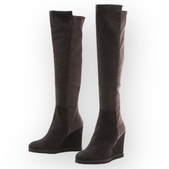 Stuart Weitzman 50/50 Brown Suede Demiswoon Wedge OTK Boots 8